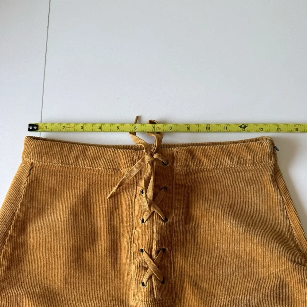 So Goods for Life Women's Mini Skirt Mustard Yellow Corduroy Lace Up Size 5/27W‎